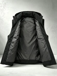 Manfinity Homme Halloween, Navidad, Año Nuevo, Regalo, Chaleco con Capucha y Cremallera Delantera para Hombre, Chaqueta de Invierno - Negro - Ver 3