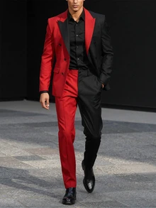 Manfinity Mode Men's Color-Block Suit Jacket And Pants Set, Fashionable Outfit For Parties And Performances, Formal, Ceremonial Use - Multicolor - View 3