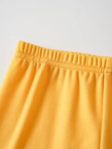 GARFIELD | SHEIN 男嬰字母卡通印花短袖上衣與長褲休閒日常居家睡衣套裝 - 黃色 - 查看 5
