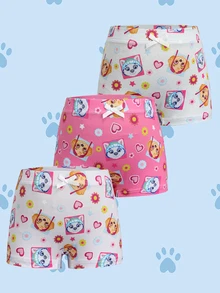 SHEIN | PAW Patrol 3pcs Young Girl Cartoon Print Bow Decor Four-Corner Shorts - Pink - View 1