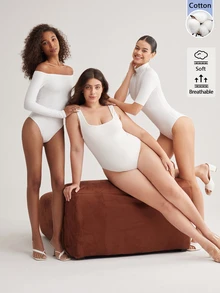 SHEIN BASICS 女款純色立領休閒日常連身衣 - 白色 - 查看 2