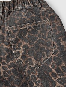 ROMWE Grunge Punk Women's Sexy Leopard Print Skinny Stretch Stacked Flare Jeans - Brown - View 4