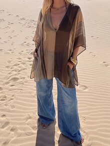 Zivah New Elegant Women's Colorblock Striped Print Robe Shawl Cover-Up, Suitable For Multiple Occasions, Elegant Beach Vacation - Multicolor - View 7