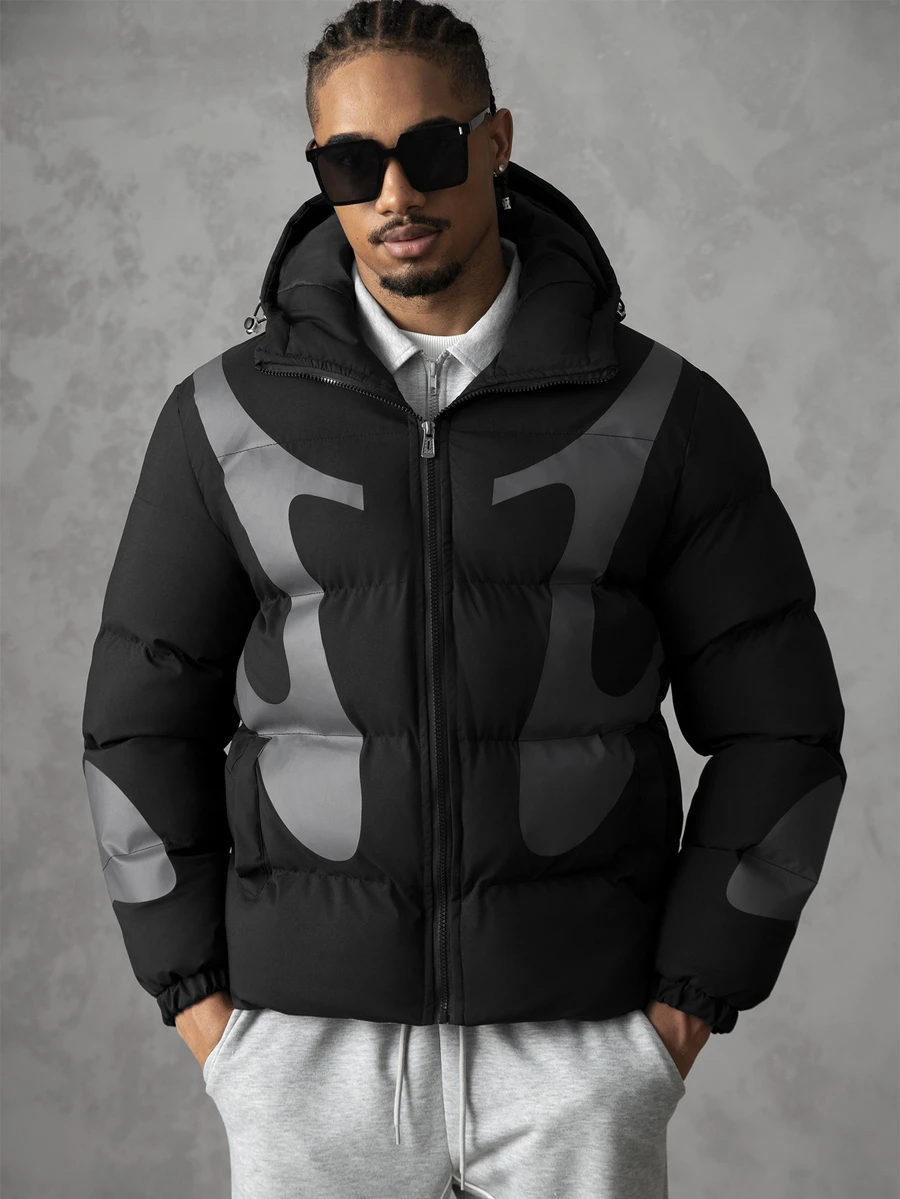 SLATEMANN Men's Colorblock Long Sleeve Zip-Up Casual Hooded Winter Jacket - Black - View 1