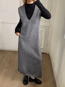 DAZY Women's Fashion Sleeveless Layered Sweater Dress - Grey - View 4