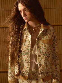 MOTF STUDIO WOMEN'S AUTUMN/WINTER VINTAGE JACQUARD PATCHWORK VELVET COLLAR SHORT JACKET - Multicolor - View 6