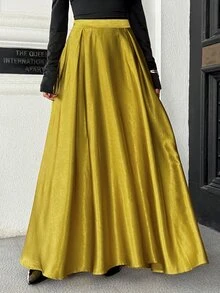Pariaura Women's Solid Color Pleated Casual Versatile Skirt - Yellow - View 5