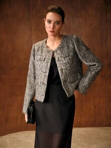 MOTF PREMIUM WOMEN'S FASHION BUTTON LONG SLEEVE WINTER OVERCOAT - Dark Grey - View 4