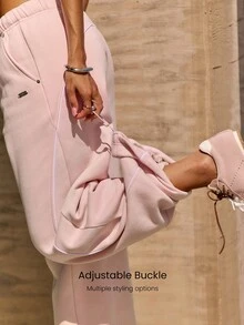 GLOWMODE Cozy Street Collection Everyday Fleece Jetsetter Relaxed Straight-Leg Pants With Double Piping & Studded Pockets Daily Casual Fall Winter Wear - Pink - View 4