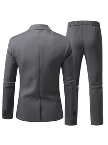 Manfinity Bizformal Men's Mature Casual Daily Versatile Colorblock Lapel Neck Jacket And Pants Suit Set - Multicolor - View 2