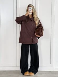 Easowa Women's Solid Color Casual Versatile Daily Travel Trench Coat Jacket - Brown - View 6