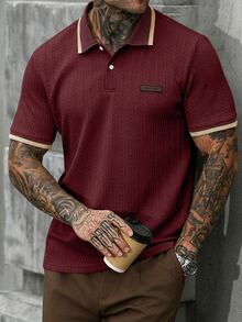 Manfinity Homme 男士字母印花短袖休閒 Polo 衫 高爾夫酒紅色 夏季款 - 酒紅色 - 查看 5