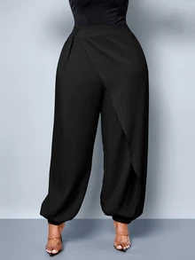 SOLERSUN Plus Size Women's Elegant Casual Asymmetric Long Pants, Daily Commute, Streetwear Fall - Black - View 6