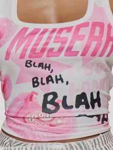 MUSERA Pink Contrast Graphic Tank Top Autumn Fall Winter Coolgirl Rave Festival Halloween Ultra M - Multicolor - View 6