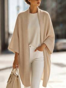 SHEIN Women's Solid Color Casual Versatile Daily Long Sleeve Cardigan - Apricot - View 1
