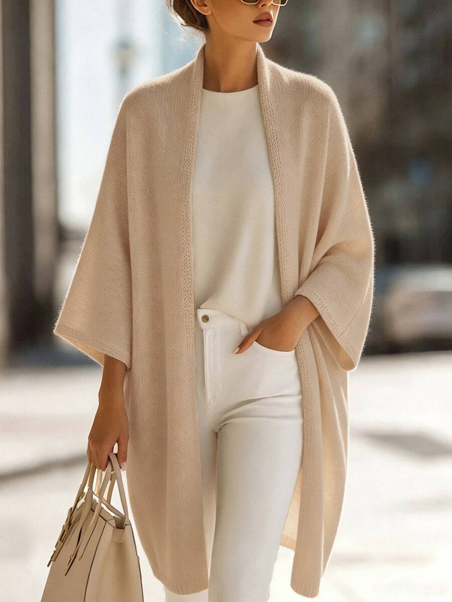 SHEIN Women's Solid Color Casual Versatile Daily Long Sleeve Cardigan - Apricot - View 1