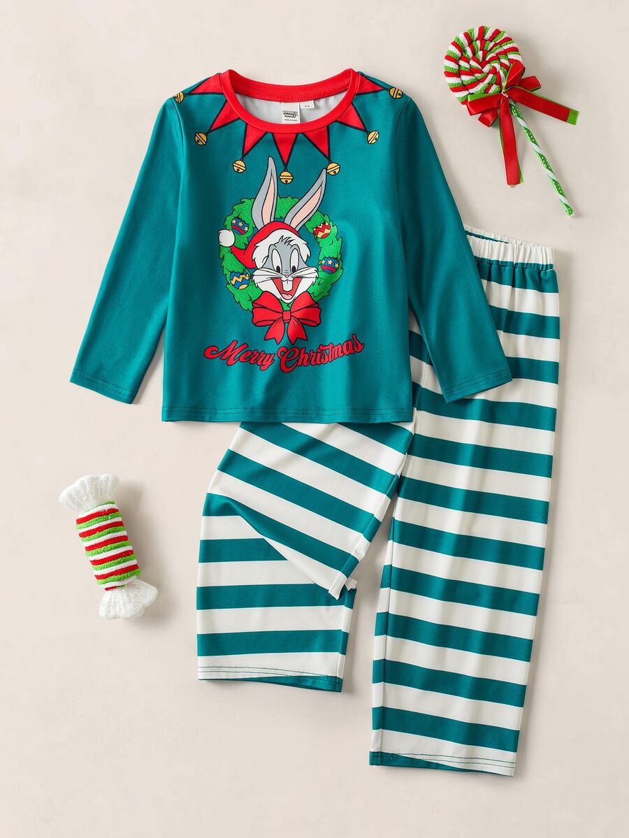 LOONEY TUNES X SHEIN Young Boy Crew Neck Long Sleeve Top And Striped Long Pants Loungewear - Multicolor - View 1