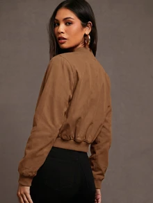Siren Gaze Zip Up Wind Bomber Jacket In Fall/Winter - Brown - View 2