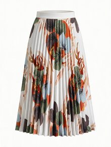 SHEIN Clasi 花卉印花優雅百褶裙，穿著舒適 - 白色 - 查看 4
