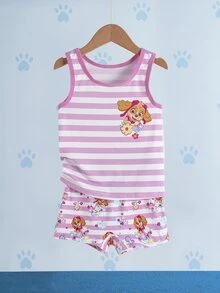 SHEIN | PAW Patrol Young Girl Cartoon Print Striped Top And Hipster Panties Underwear Set - Pink - View 1