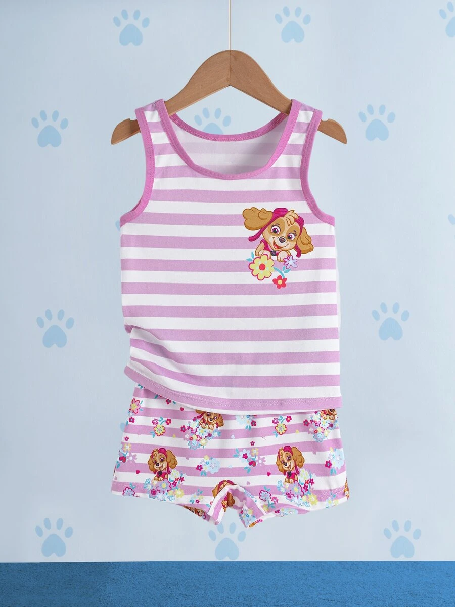 SHEIN | PAW Patrol Young Girl Cartoon Print Striped Top And Hipster Panties Underwear Set - Pink - View 1