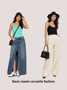 SHEIN BASICS 1件女款純色修身休閒細肩帶背心上衣 白色上衣 - 薄荷綠 - 查看 15