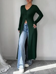 Elenzga 休閒修身長版女款襯衫 - 墨綠色 - 查看 4