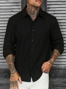 Manfinity Homme Men's Long Sleeve Single-Breasted Casual Commute Shirt - Black - View 5