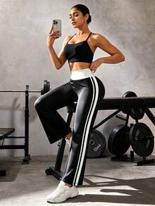 Solea Cove Women's High Elasticity Seamed Sports Long Pants - Black - View 5