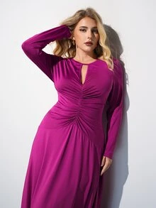 Maija Plus Size Women Solid Color Pleated Casual Elegant Party Formal Date Night Dress Magenta Autumn - Lilac Purple - View 6