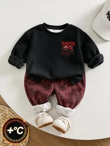 Young Boys Loose Fit Sports Casual Comfortable Long Sleeve Sweatshirt And Pants 2 Pieces Set, Suitable For Autumn/Winter, Classic Handsome Street Style Retro Racing Car Print, Suitable For Sports, Y2K - Multicolor - View 3