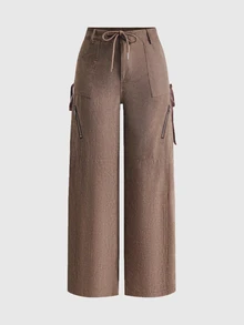 ROMWE Street Life Street Style Hot Girl Low Waist Lace-Up Cargo Pants Y2K Women's - Dark Grey - View 5