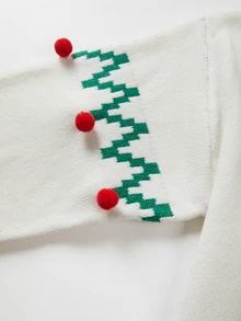 SHEIN Franclia Suéter de punto de cuello redondo con patrón de árbol de Navidad para mujer, decoración de pompones, manga larga, estilo pullover para otoño e invierno - Multicolor - Ver 6