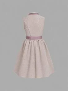 Fairmaia New Lace Patchwork Contrast Color Design Lace Collar Waist-Cinching Slimming Elegant Beer Festival Dress - Khaki - View 2