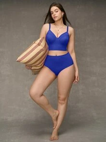 Esseday 2pcs Royal Blue Underwire Push-Up Lift-Up Long Coverage High Support Casual Comfortable Plus Size Bra Set - Royal Blue - View 5