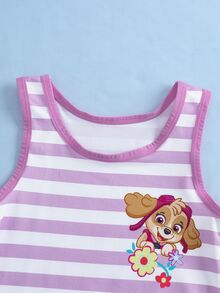 SHEIN | PAW Patrol Young Girl Cartoon Print Striped Top And Hipster Panties Underwear Set - Pink - View 4