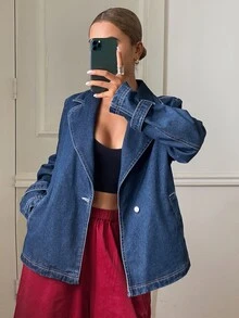 DAZY Women's Blazer Style Casual Denim Jacket - Medium Wash - View 4
