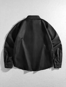 ROMWE MEN Men's Colorblock Casual Versatile Daily Commute Shirt - Black - View 3