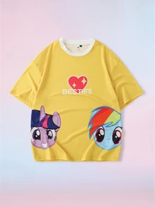 My Little Pony X SHEIN Men's Letter & Heart Print Short Sleeve Casual T-Shirt G4 - Yellow - View 1