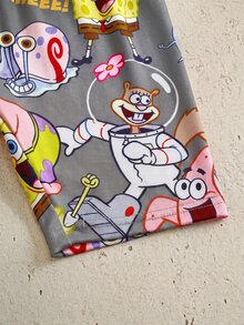 SpongeBob SquarePants | SHEIN Young Boy Round Neck Short Sleeve Top And Shorts Loungewear - Grey - View 6