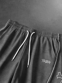 PAVTROS Men's Cross Print Drawstring Waist Pocket Shorts - Dark Grey - View 4