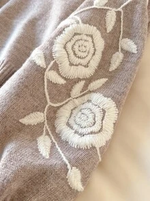 Story & Sage Women's Floral Embroidered Pattern Casual Daily Long Sleeve Sweater - Grey - View 5