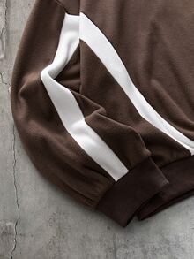 AXEPEAK Plus Size Men's Geometric Print Colorblock Hooded Sweatshirt - Chocolate Brown - View 3