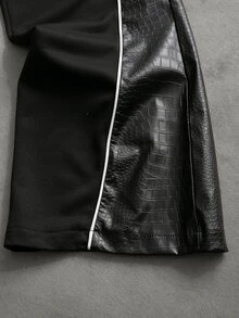 Major Grit 男士黑色鱷魚紋拼接喇叭運動長褲，高街對比白色飾邊寬鬆大寬腿垂墜休閒青年長褲 - 黑色 - 查看 4