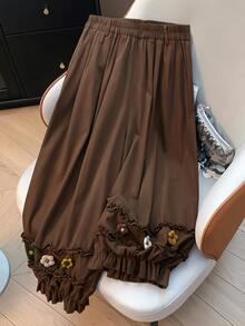 GlowEve CURVE Women's Plus Size Floral Ruched Brown Fashion Pants - Brown - View 6