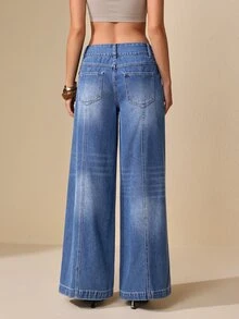 Selenza Celana Jeans Denim Kasual Longgar Kaki Lebar dengan Desain Saku untuk Wanita - Biru - View 10