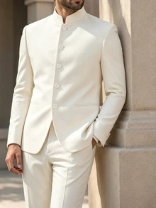 Manfinity Bizformal Men's Solid Color Long Sleeve Single-Breasted Jacket And Trousers Suit Set - Apricot - View 1