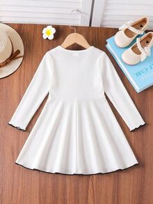 Emery Rose Kids Emery Rose Kids 女童小女孩蝴蝶結裝飾圓領長袖可愛洋裝 - 彩色 - 查看 5