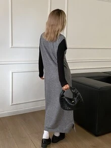 DAZY Women's Fashion Sleeveless Layered Sweater Dress - Grey - View 2