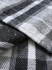 Manfinity Homme Men's Plaid Long Sleeve Single-Breasted Pocket Shacket - Black and White - View 5